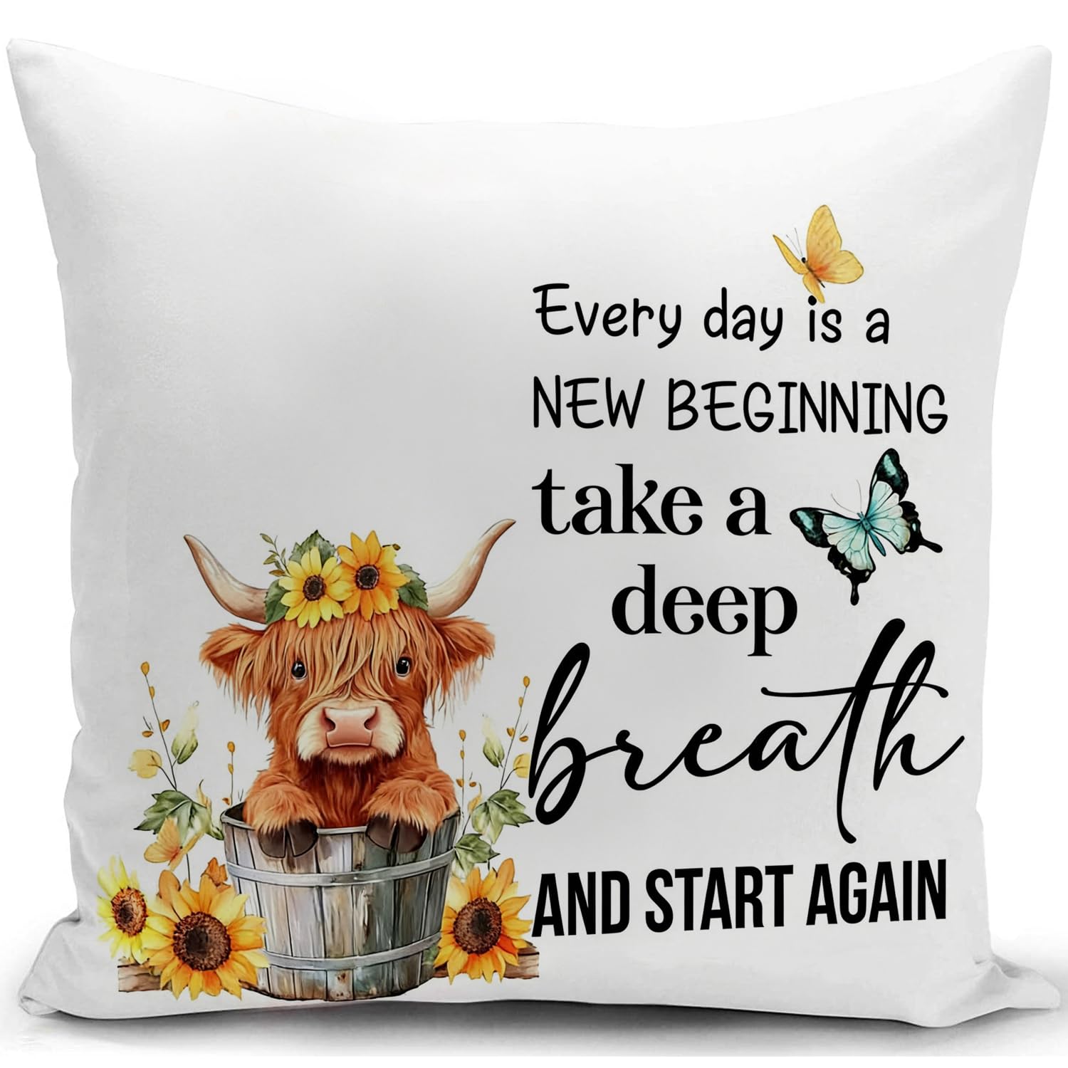 KUNQIAN Cushion Cover Highland Cow Decorations Scottish Gift for Women Pillow Cover Animal Outdoor Flower Throw Pillow Case Decor Home Livingroom Couch Sofa 18"x18"(45x45cm) — image 1