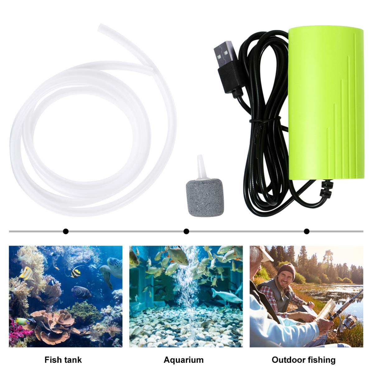Happyyami 2piezas Mini Bomba De Aire USB Silenciosa para Acuarios Oxigenador Portátil De Agua para Transporte De Peces y Uso Cortes De Energía