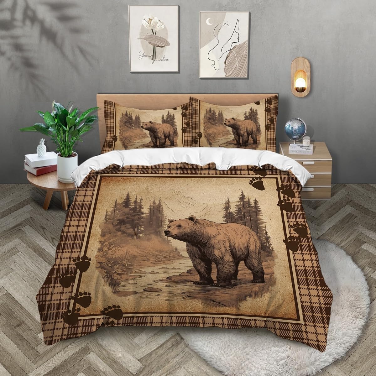 TKCQX Super King Bedding Sets Brown Bear Wild Animals Super King Size Duvet Cover for Kids Boys Girls Aldult Duvet Cover Sets Made of Microfiber with Pillowcase 50x75 cm