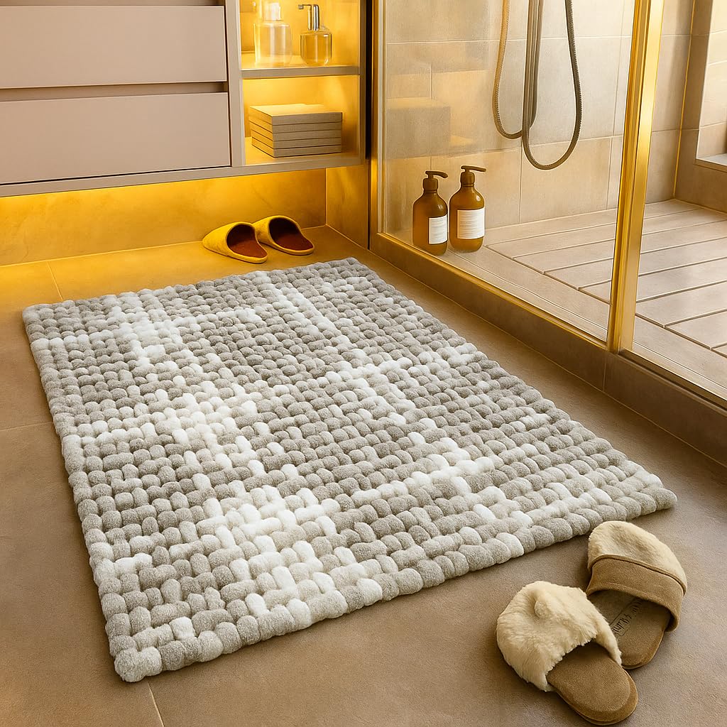 LAHOME Bathroom Mat Anti Slip Bathmat Bathroom mats Water soak Water Absorbent Mats Shower Anti Skid Bathmats (40 * 60 Cm, Light Grey)-image-21
