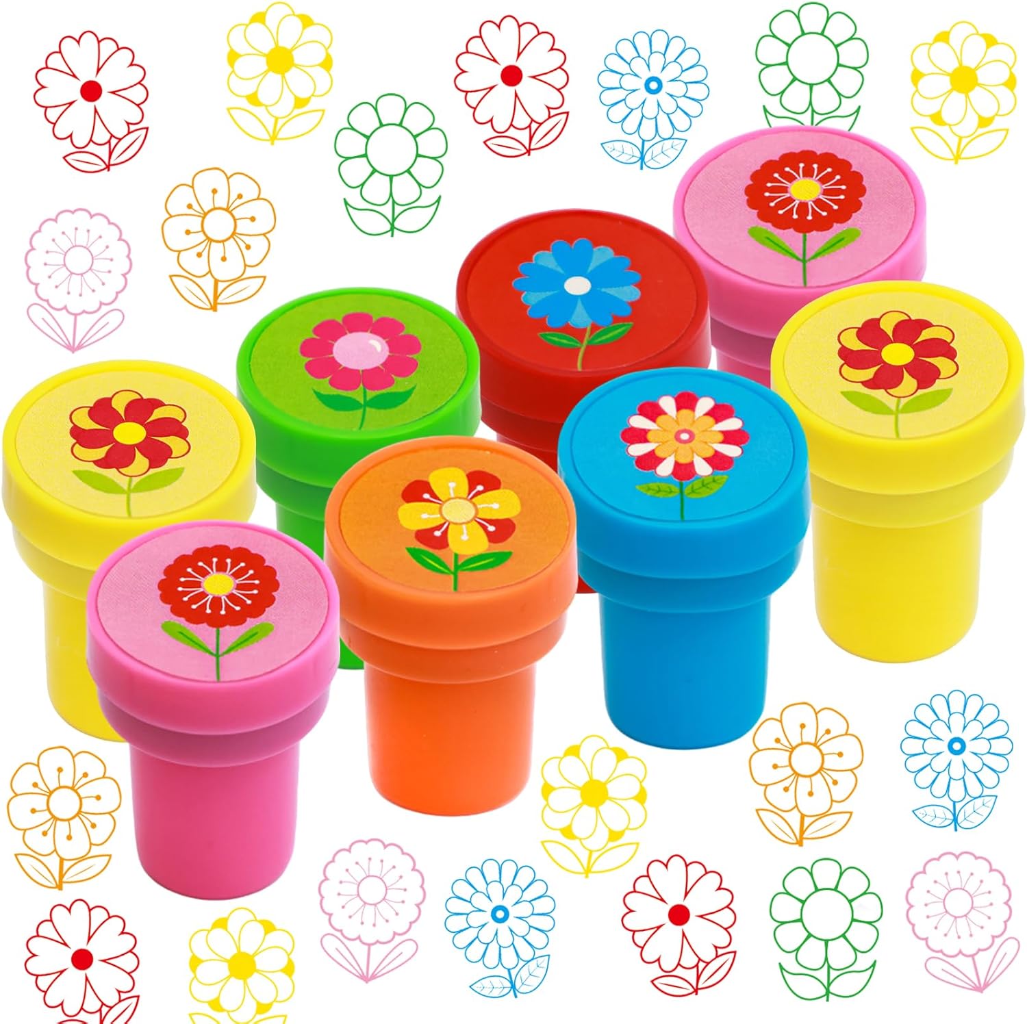 Fancy Land Flower Stamps Self Inking Spring Stampers for Kids Party Supplies Easter Basket Fillers School Classroom Students Reward Favors 12Pcs