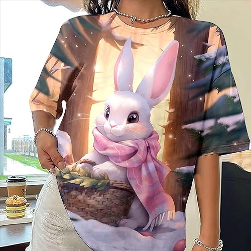Miniatura 3 de Cute Easter Outfits for Women, Funny Bunny Print T Shirt for Women Cute Grapic Tee Shirts Blouse Easter Gifts Tops