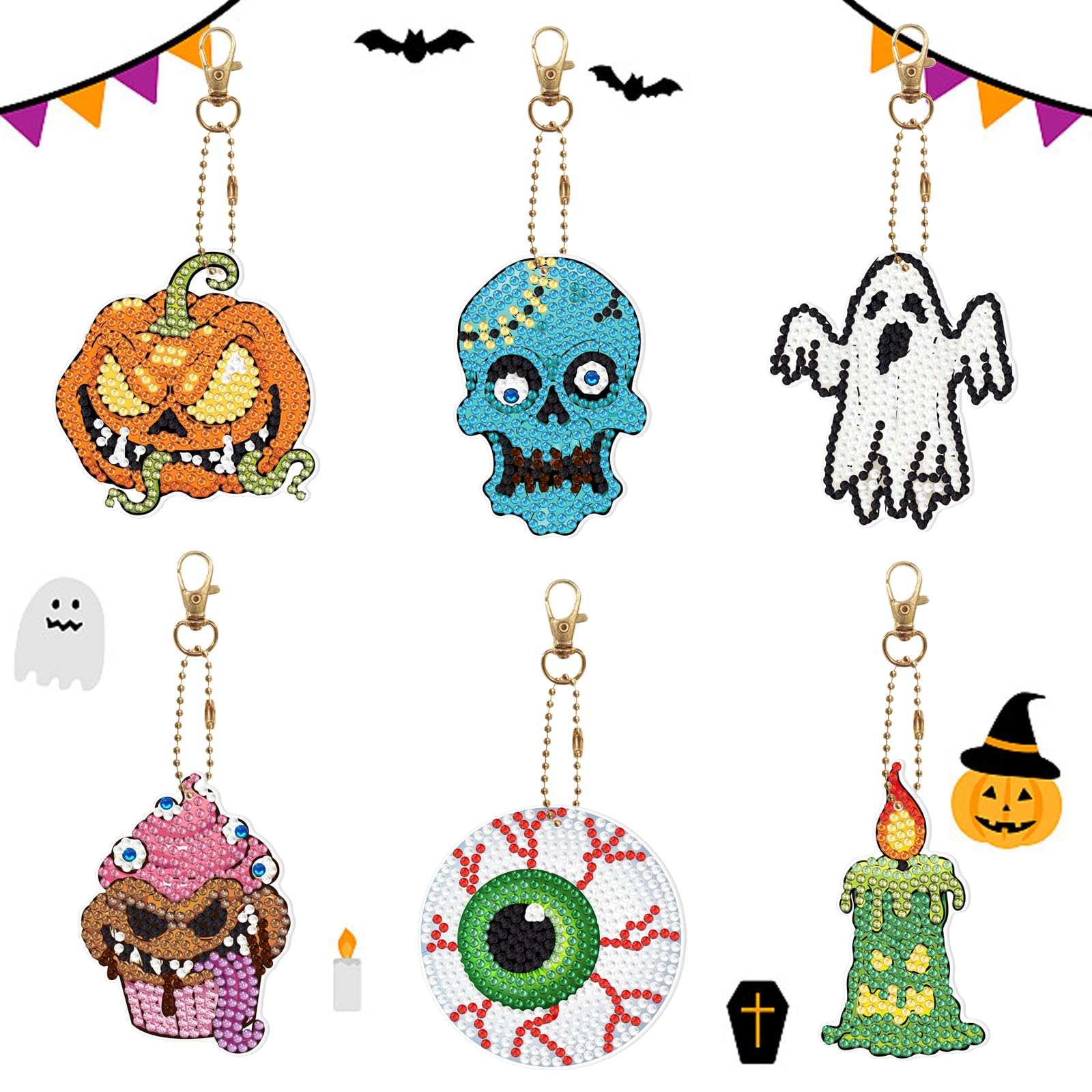 TSLBW 10 Portachiavi Fai Da Te Con Diamanti Halloween - Gnomo Doppia Faccia Con Strass - Kit Creativo Per Decorare Borse E Zaini
