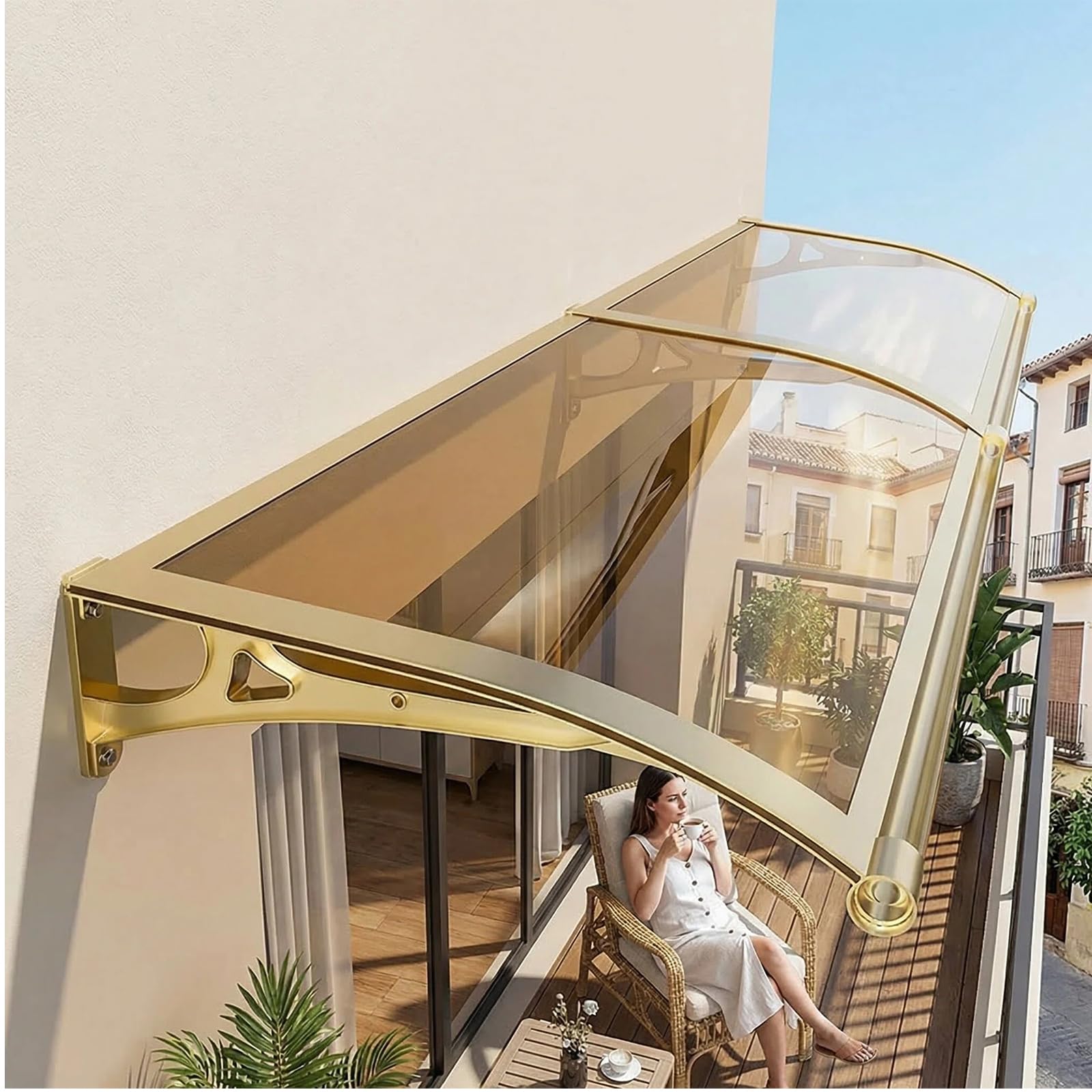 Marquesina para Puerta 60×180cm, Marquesina para Puerta de Entrada, Toldo Exterior de Policarbonato y Aluminio, Protección contra Lluvia, Nieve y Sol, Fácil Instalación