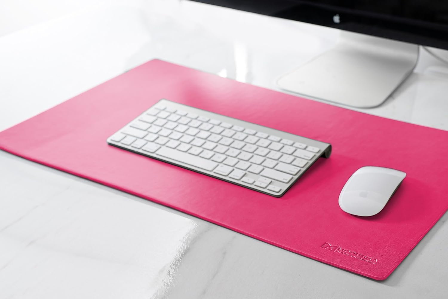 24" x 14" Leather Desk Pad - SKIDSTOP™ Ultra Smooth Executive Blotter and Protective Mat Large Mouse Pad for Office, School, Home, Remote Business – Pink