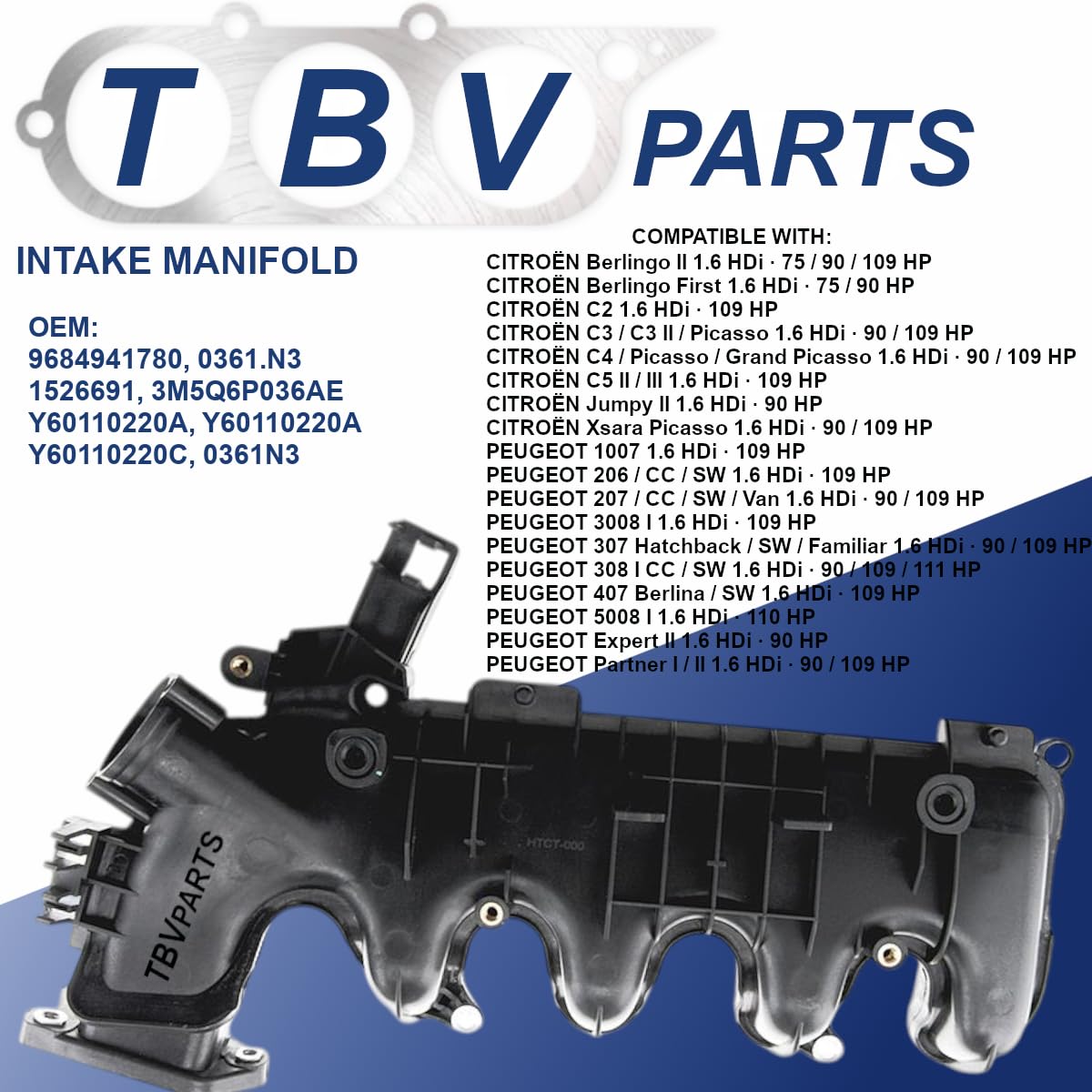 Collettore di aspirazione 3M5Q6P036AE 0361N3 per Berlingo C2 1.6 HDI 1.6TDCI