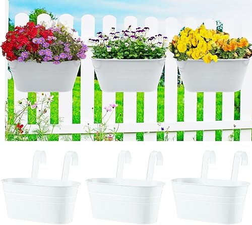 3 macetas de pared de metal, maceta ovalada de metal de 11 pulgadas, maceta colgante de barandilla de balcón, decoración de maceta colgante para