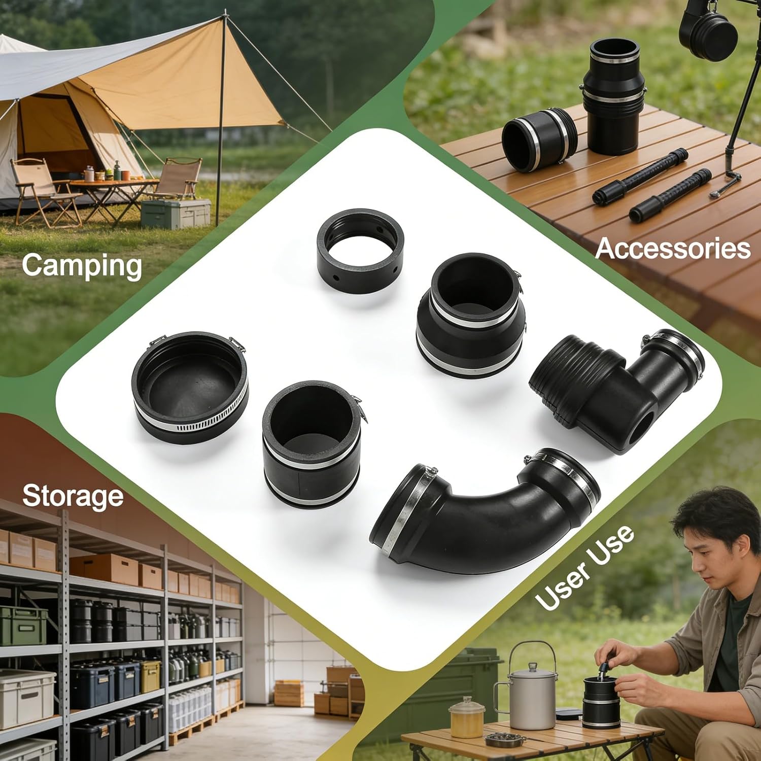 Sewer Waste Plumbing Connection System, Rubber Leakproof Easy Install Portable RV Sewer Hose Fitting Kit - Flexible Joints, Complete Adapter Set, Ideal for Outdoor and Camping Us