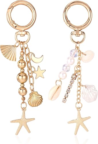 Mikovivi 2pcs Beach Keychain for Women, Beachy Ocean Keychain Coastal Beach Bag Charms Summer Travel Purse Accessories