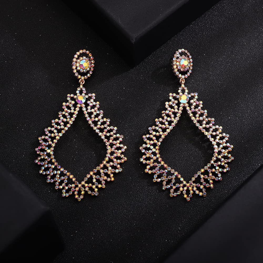 Sither Crystal Drop Earrings for Women Large Dangling Earrings Rhinestone Chandelier Earrings Jewelry for Prom Party Halloween Christmas Gift (gold color) - Image 4