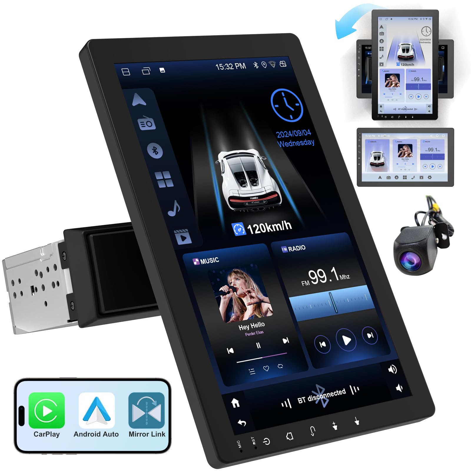 10 Rotatable Touch Screen Car Stereo Single Din Android