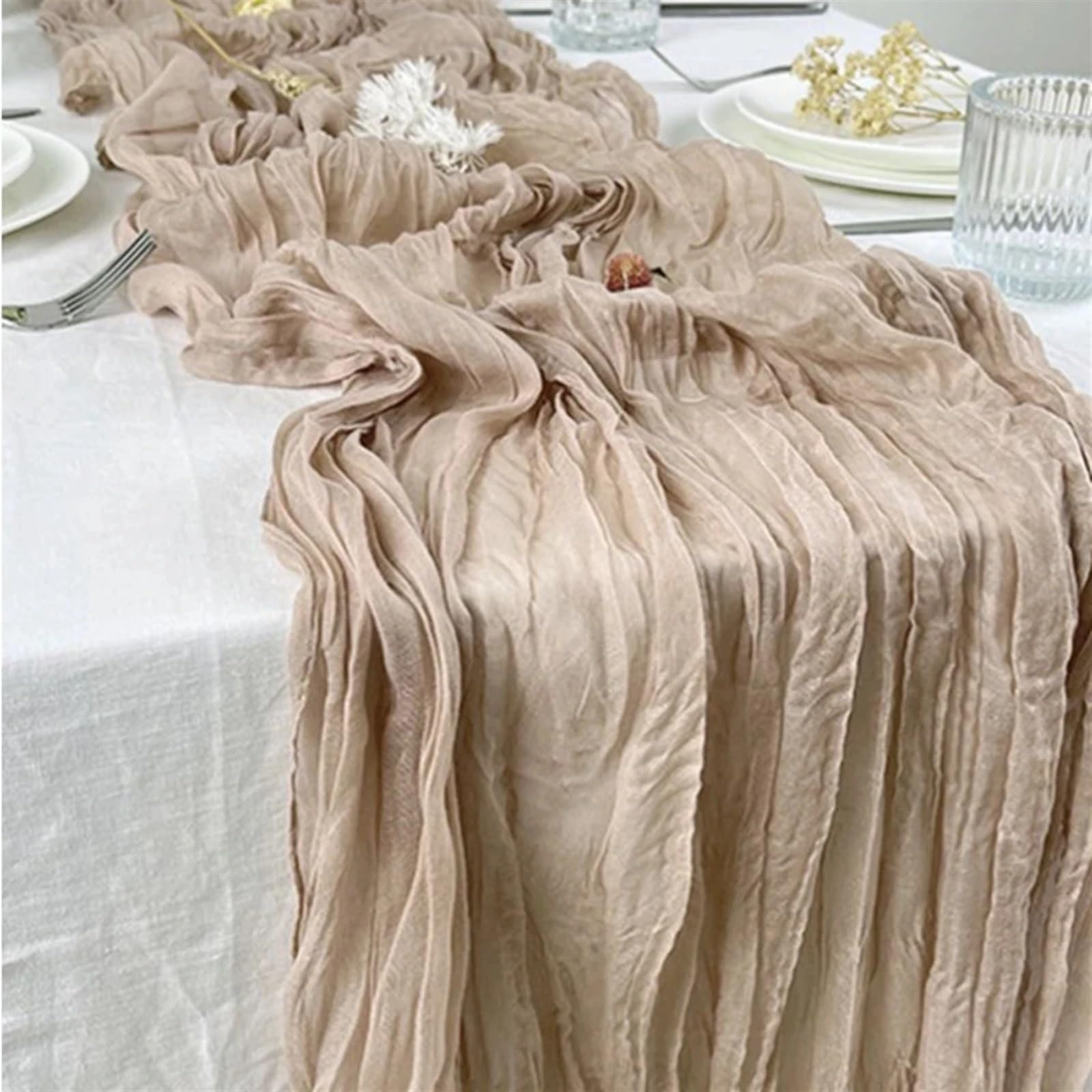Elegancki i luksusowy Półprzezroczysty bieżnik z gazy, serwetka, szałwia, nakrycie stołu, jadalnia, Dekoracja domu ślubna, bankiety, łuki, wystrój retro boho Prezenty świąteczne(14,90x340cm)
