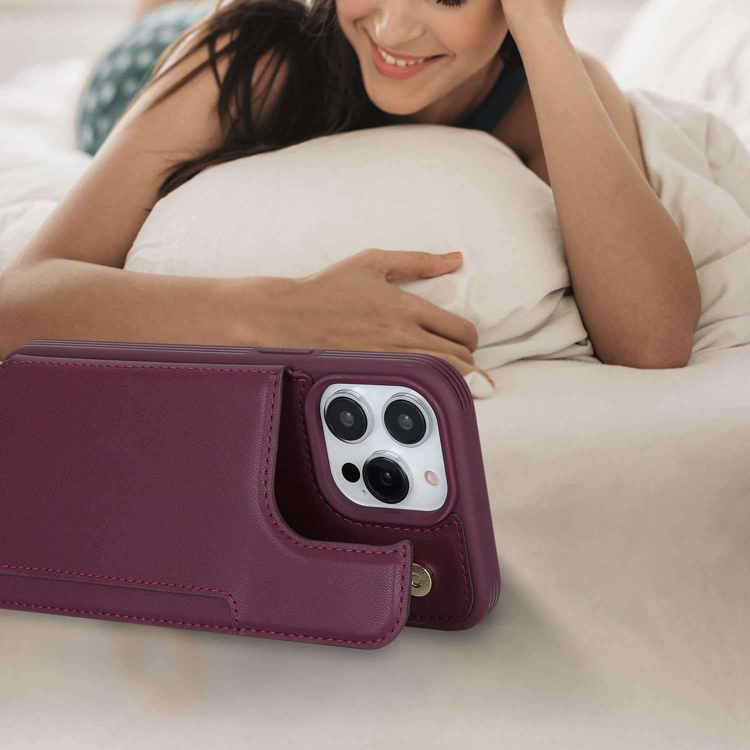 iCoverCase Compatible with iPhone 14 Pro Case with Card Holder, Wallet Case for Women Men RFID Blocking PU Leather Protective Phone Case 6.1 Inch (Wine Red) - Image 5