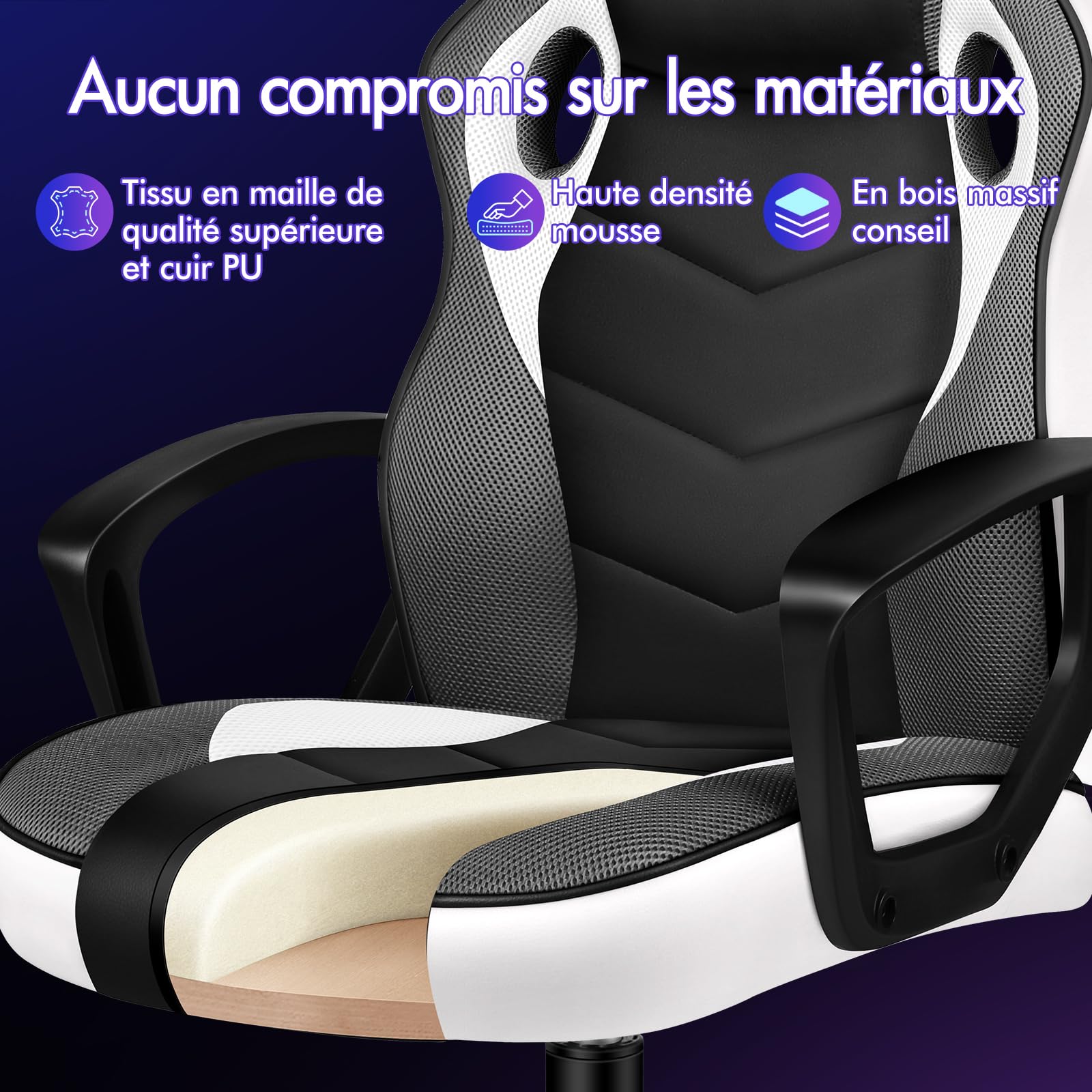 ALFORDSON Chaise de Bureau Racing, Chaise de Bureau Ergonomique réglable en Hauteur et rembourrée, capacité de Charge de 150 kg, Chaise de Jeu PC pivotante pour Bureau à Domicile,Blanc