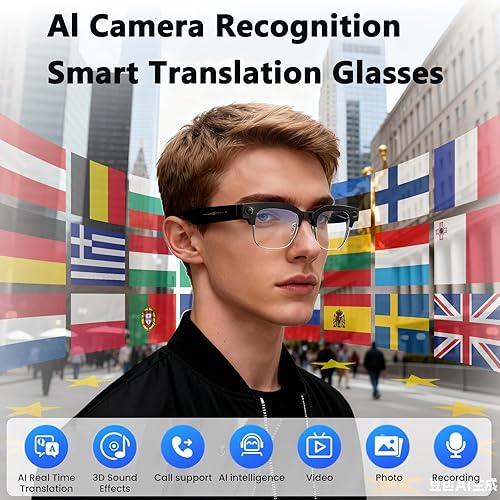 Miniatura 2 de Lentes inteligentes AI con cámara HD 4K, gafas de cámara Bluetooth antivibración de 800 W, grabación de video de 1080P, reducción de ruido de doble