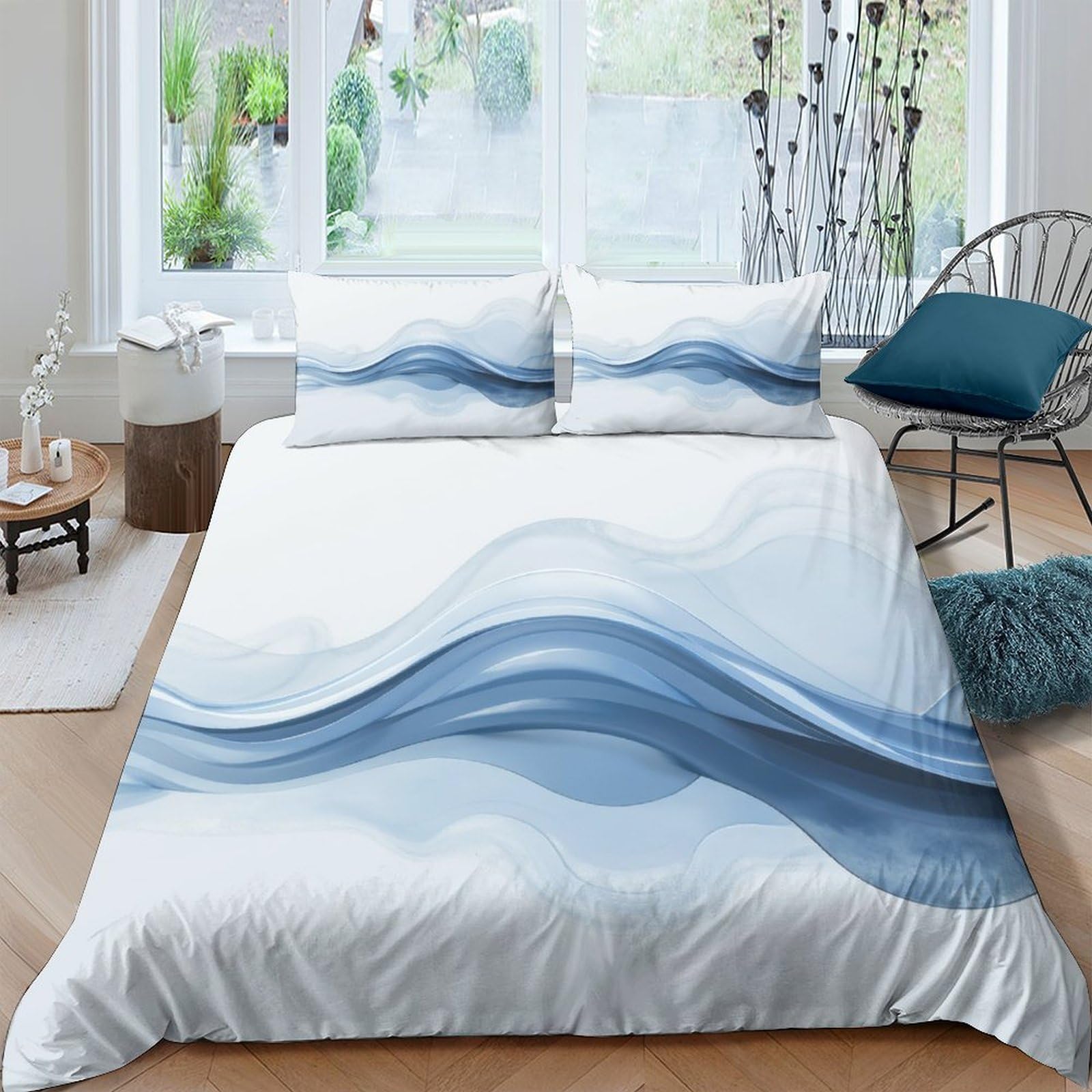 Ctjqhvkz Style-4 3D Printed Blue Wave Fitted Sheet Microfiber Soft Bedroom Decor Ocean Ripple Mattress Cover For Home Guest Room Single（135X200cm）