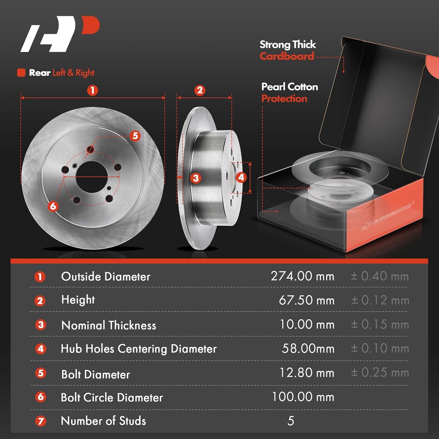 A-Premium Front Vented & Rear Solid Disc Brake Rotors + Ceramic Pads Kit Compatible with Select Subaru Models - Legacy 2006-2009, Outback 2005-2009, 12-PC Set