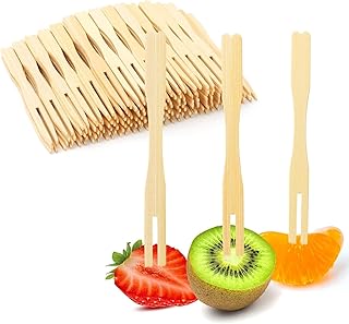 AL FAKHAMA 70 PCS Bamboo Fruit Forks – 9 cm Length