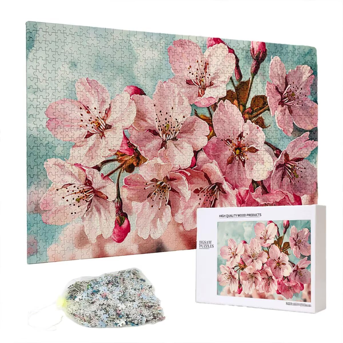 Puzzle 4000 elementów, kwiaty, wiśnie, 4000 elementów, drewniane puzzle dla dorosłych, trudna łamigłówka, gra logiczna dla całej rodziny, drewniane puzzle do dekoracji salonu, prezenty, W-10