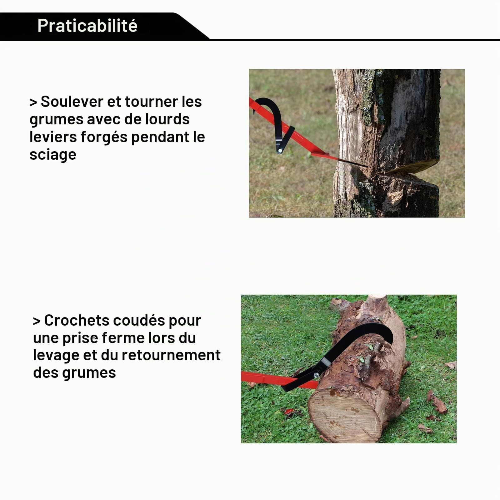 ACXIN Levier d'abattage pour abattage d'arbres 130 cm, levier de tronc avec levier à crochet forgé et poignée ergonomique antidérapante, aide à la chute Aide à l'abattage Levier de coupe à lourde