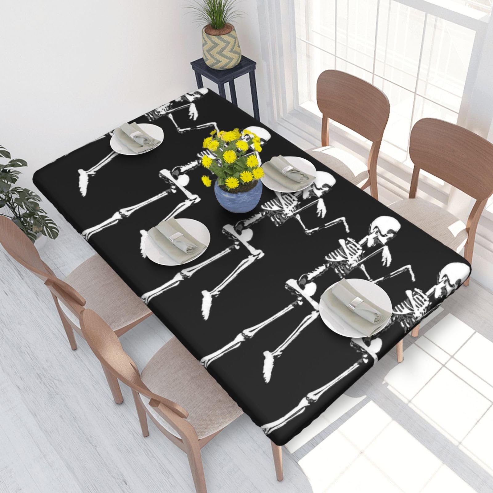 BNVSADC Halloween Posable Skeleton Skull Printed 4FT Tablecloth 122x76 CM Polyester Kitchen Water Resistant Table Cloth Dining Table Decoration Table Covers