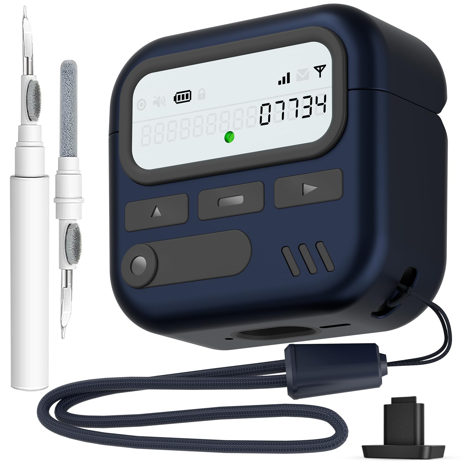 for AirPods 4 Case with Safty Lock,Retro Inspired Pager Style (Deep Blue)