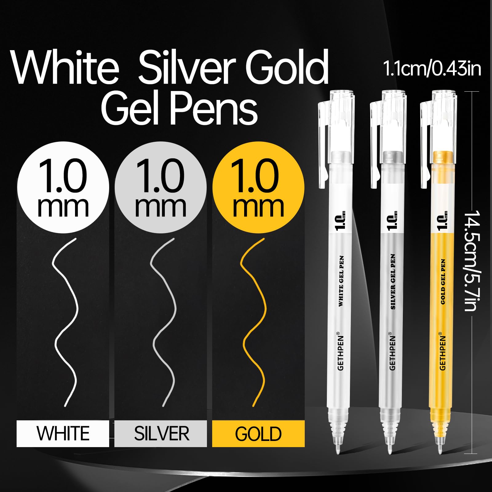 3 Colors Gel Pen Set White Gold Silver 1 0mm Fine Point Gel Ink Pens for Artists Black — view 2