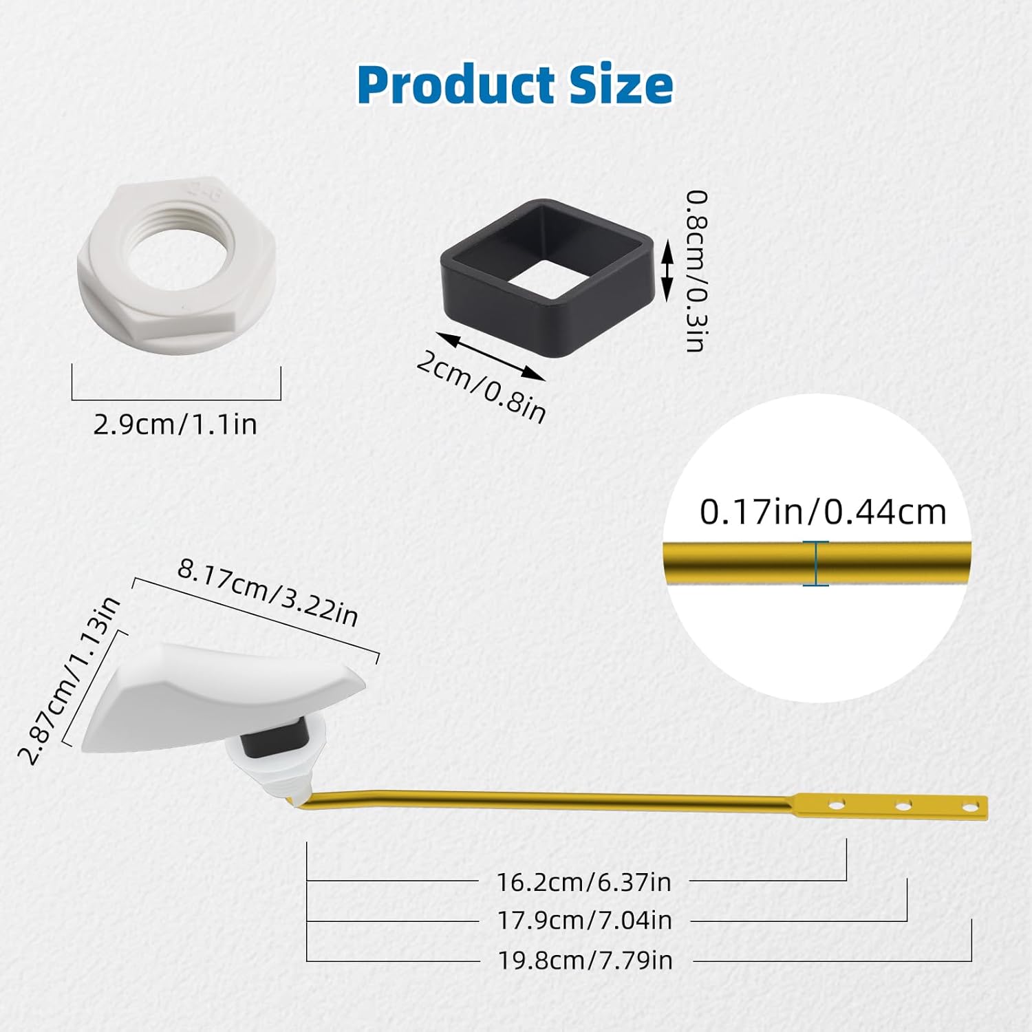 2 Pack Universal Front Mount Toilet Handle Replacement Compatible with Kohler/Mansfield/American Standard Toilets, Toilet Tank Flush Lever with Stainless Steel Chain, Easy Grip Wide Handle, White