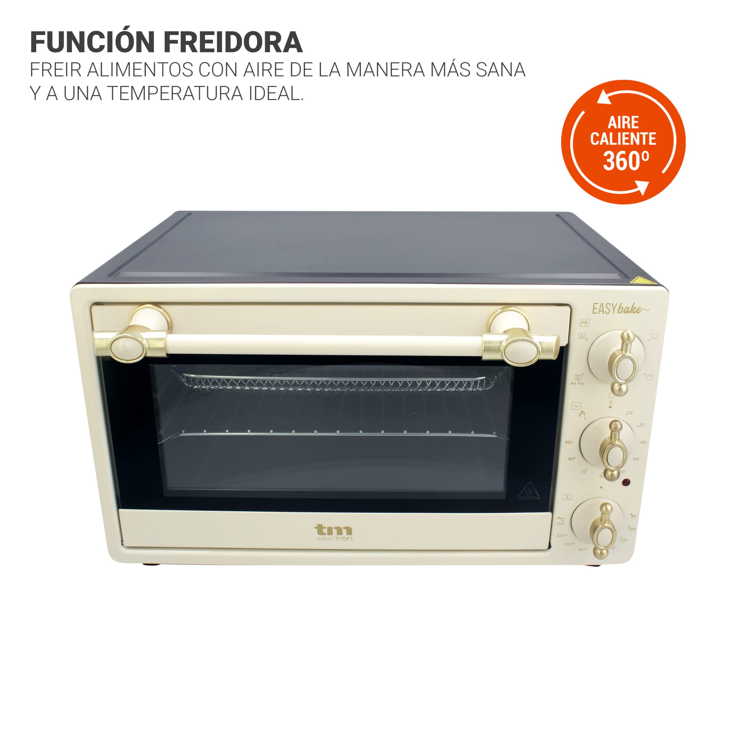 TM Electron EASYBAKE TMPHO020REB minihorno diseño retro con función de freidora sin aceite, 20litros, temperatura regulable 80ºC a 250ºC, 5 funciones, incluye 4 accesorios.