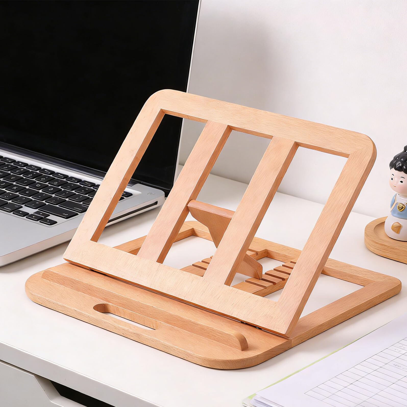 Supporto Regolabile per Laptop in Legno di Faggio con Raffreddamento Ventilato a 6 Livelli, Supporto da Scrivania Ergonomico Portatile per Laptop Fino a 16 Pollici, Adatto