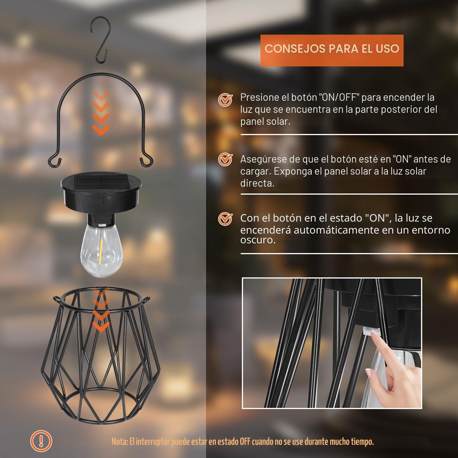 Ketom Farolillos Solares Exterior, 2 Lamparas Solares LED Farol Solar Jardin Diamante Colgante, Metal IP65 Impermeable Decoracion para Patio Terraza Césped Camping Halloween