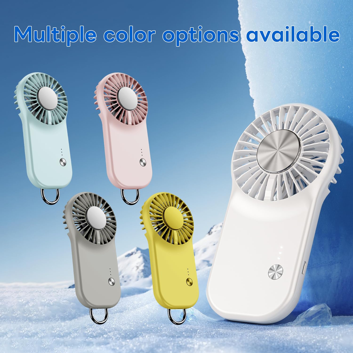 Mini ventilatore portatile con piastra di raffreddamento, piccolo e potente, design carino a 5 velocità, ventilatore portatile, leggero, ricaricabile tramite USB, per viaggi, trucco per