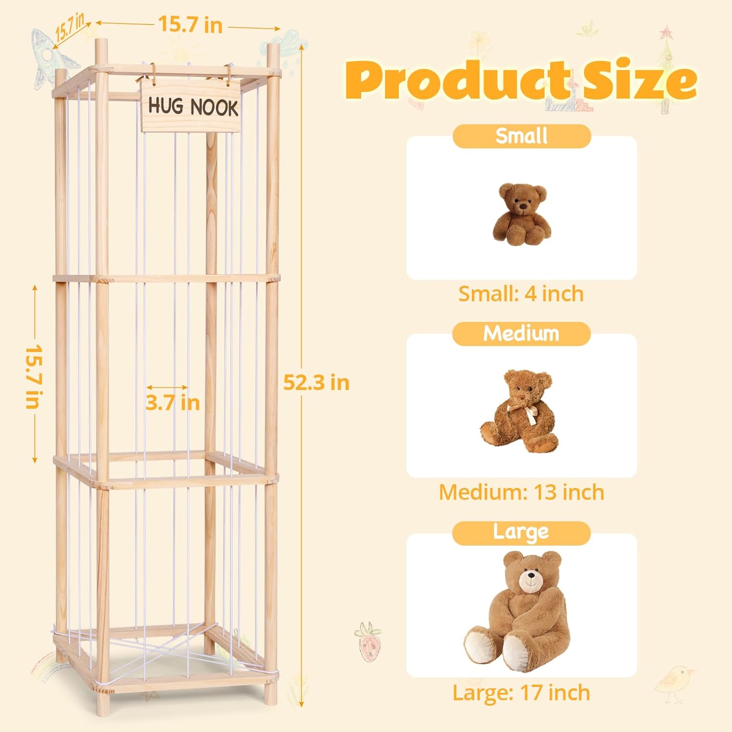 Stuffed Animal Storage Organizer, Wooden Plushies Storage, Space Save Toy Storage Organizer, Stuffed Animals Zoo Holder for Playroom, Bedroom Home Decor