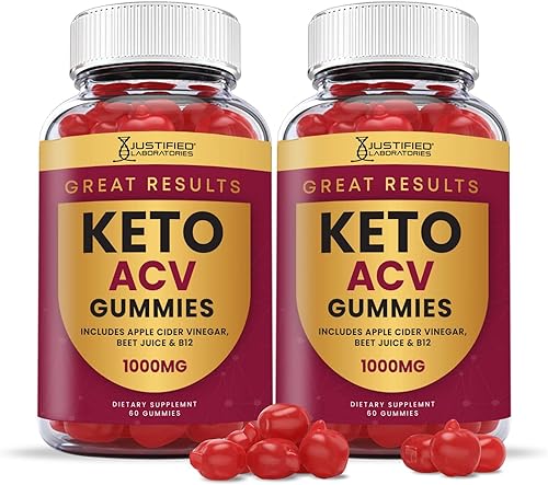 Justified Laboratories Paquete de 2 gomitas cetofitásticas Keto de 1000 mg ACV con jugo de granada raíz de remolacha B12 120 gomitas