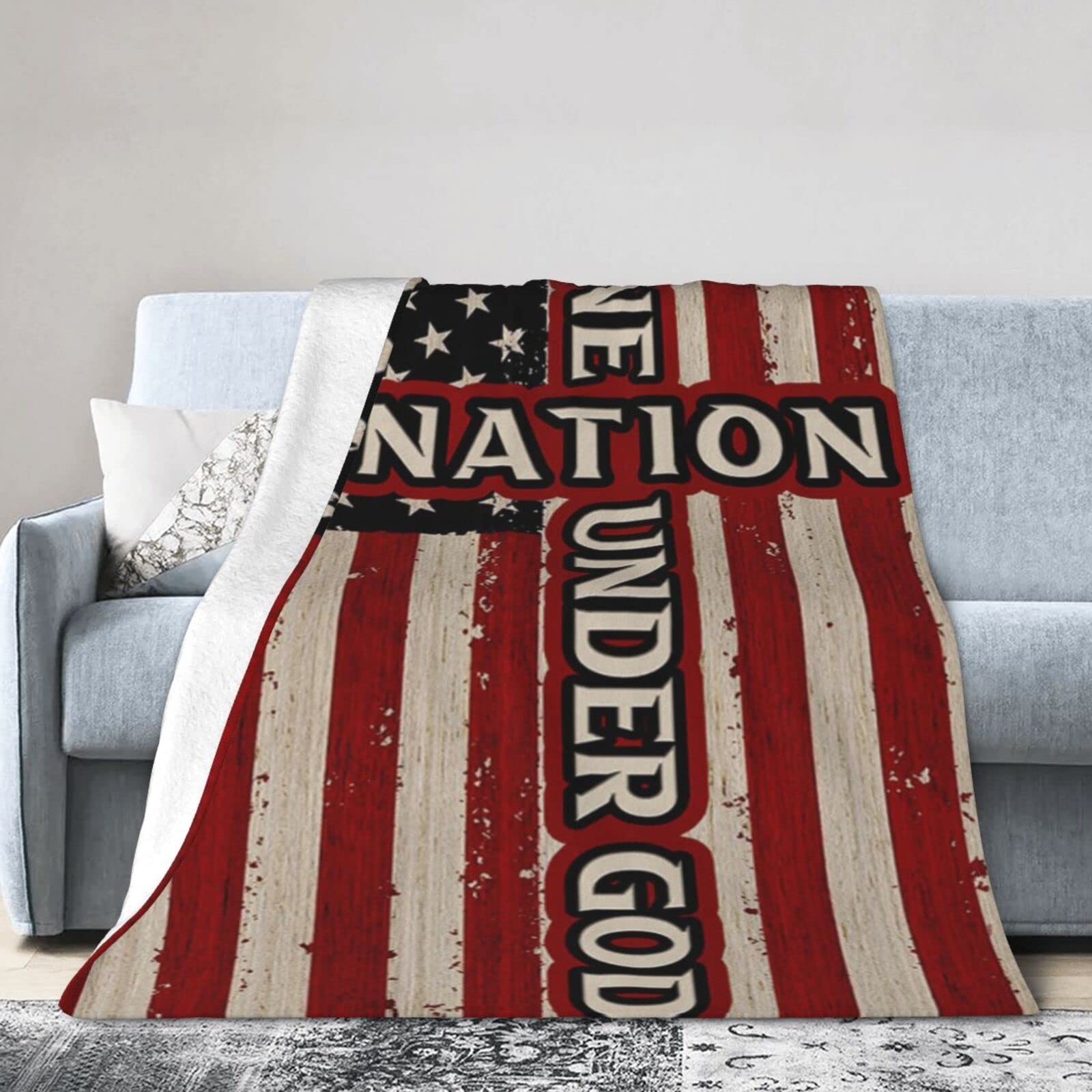 Lsjuee Flannel Fleece Blanket 50"X40" One Nation Under God Sofa Throw Blanket Lightweight Ultra-Soft Travel Winter Blankets for Couple Keep Warm