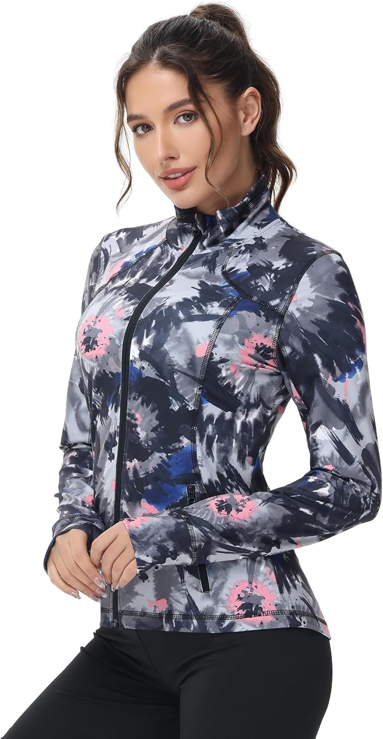 COZZYON Womens Athletic Full Zip Lightweight Yoga Workout Track Sports Zip Up Jacket with Thumb Holes - Image 2