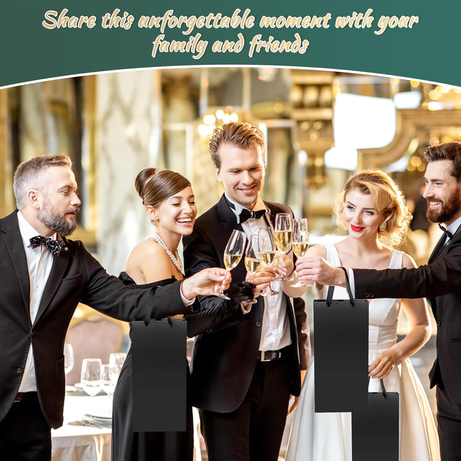 SHAIDOJIO 24 Pack Wine Gift Bags for 2 Bottles, Black Wine Bag Bulk, Wine Bottles Tote Bags with 24 Bottle Separator, Kraft Paper Bottle Carrying Bags for Party, Christmas, Business, Wedding