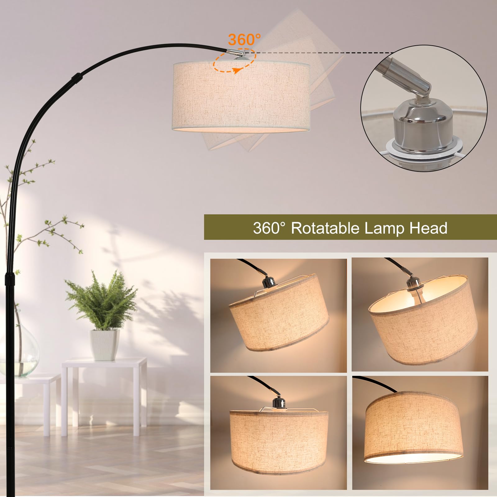 Staande Lampen Woonkamer,Vloerlamp E27 met 3-Lichts,Crème Kleur Bloem