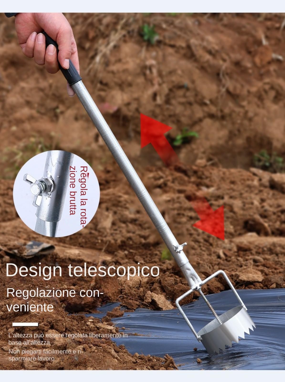 Foratrice per bulbi e pacciamatura, in acciaio inox, regolabile, strumento per la rimozione delle zolle, per piantare serre, cura del prato e lavori in giardino,Perforatrice per pellicole di plastica,