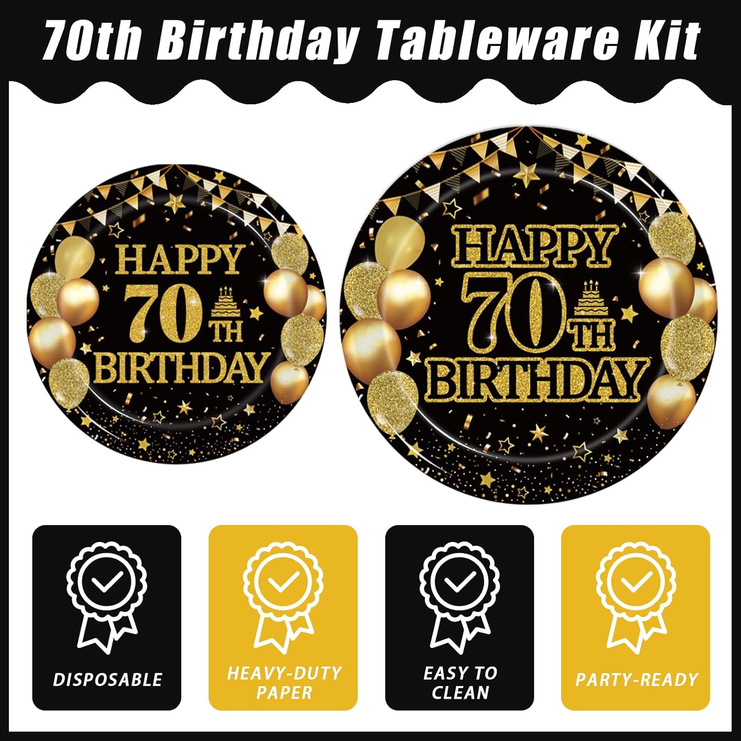 Kepeel 96Pcs 70th Birthday Party Tableware Set, Back in 1956 Birthday Party Decorations Supplies for Men Women Cheers to 70 Years Disposable Paper Plates Napkins Forks Favors, Serve 24