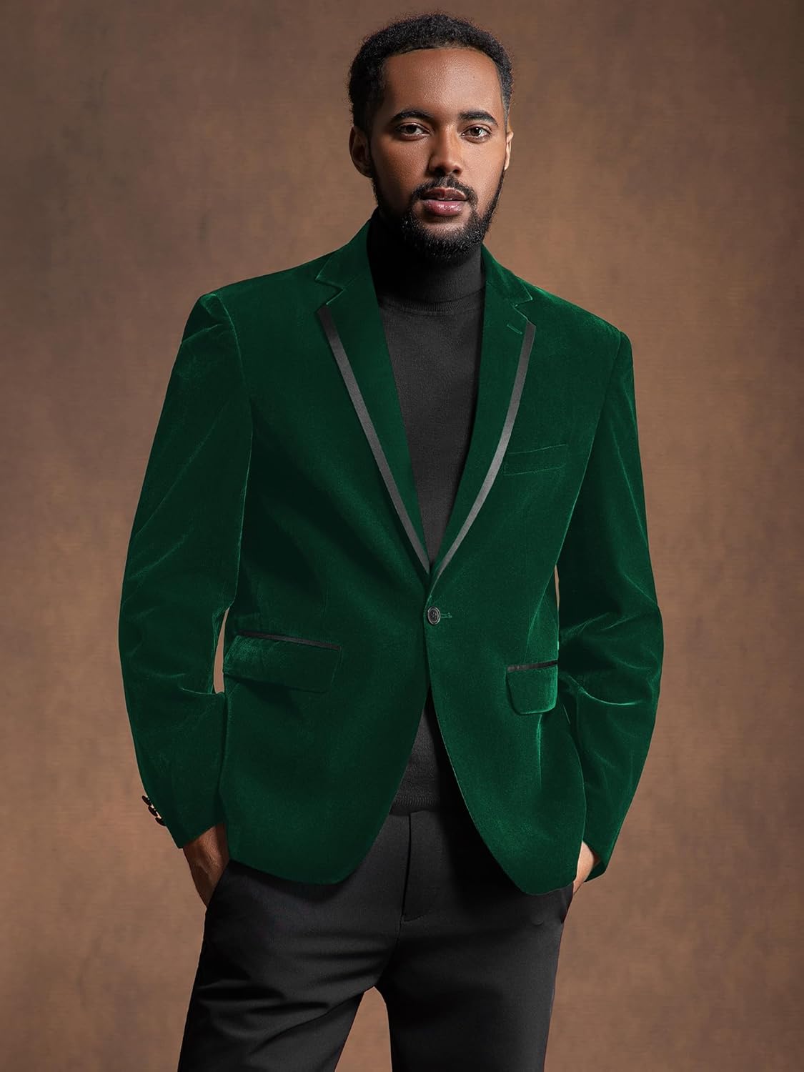 MAGE MALE Men's 2 Piece Velvet Suit Peak Lapel One Button Slim Fit Tuxedo Blazer Party Dinner Jacket & Pants - Image 2