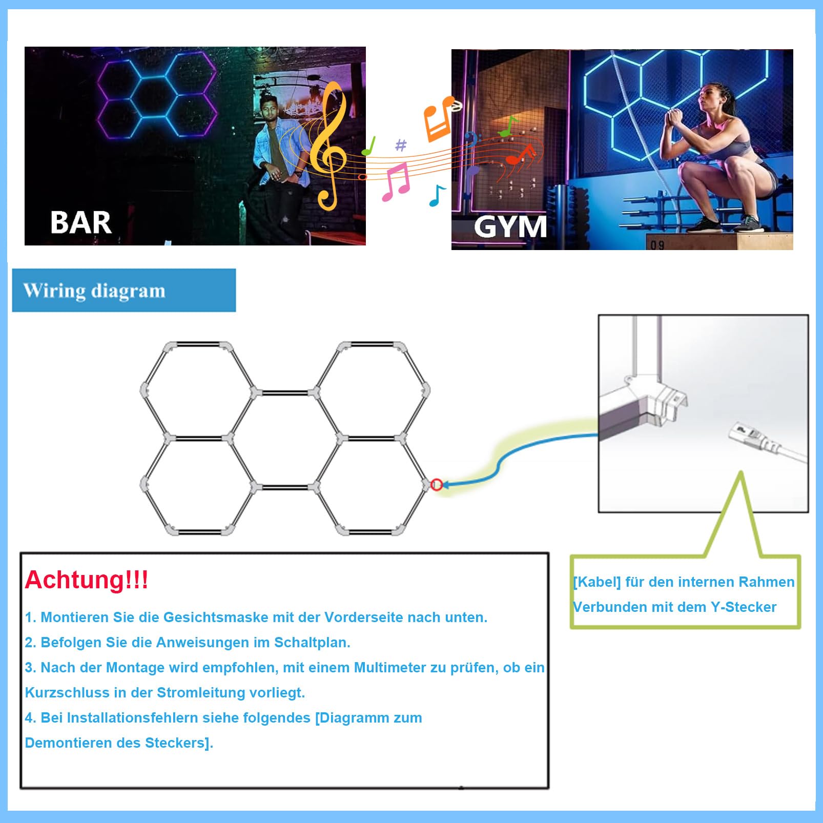 Plafonnier LED Hexagonal RGB Lampe de Garage LED Hexagonale Couleur pour Garage 360 Modes De Couleur Musique De Entrepôt, Salon De Beauté Automobile,RGB,5 Hex