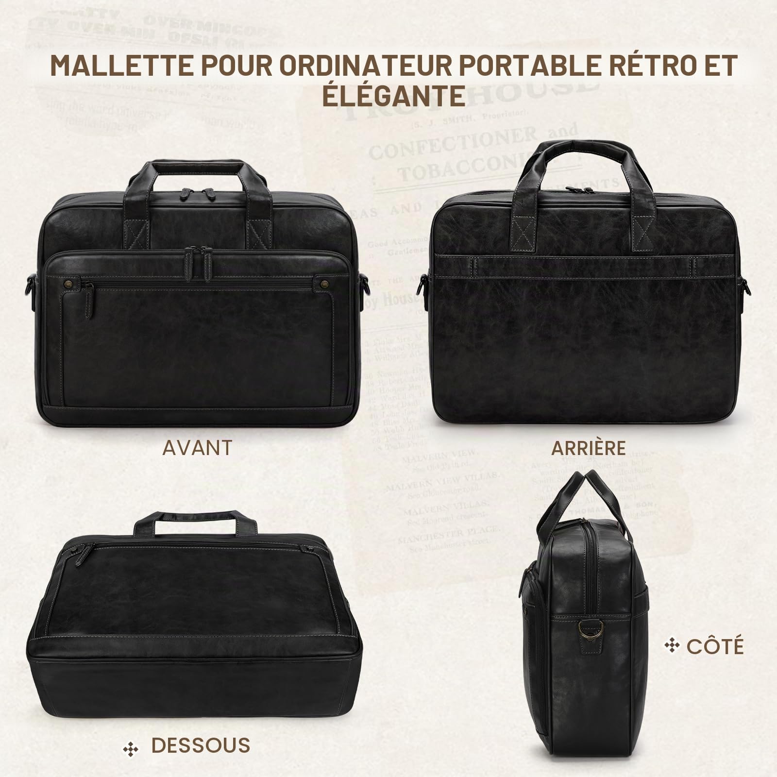 RAINSMORE Sacoche Ordinateur Homme 16 Pouces Cartable Homme Cuir PU Sac Bandoulière Imperméable Porte Document pour Travail Affaires Collège