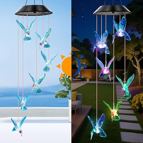 Miniatura 10 de Campanillas de viento solares de girasol que cambian de color al aire libre, el mejor regalo para mamá, abuela, mujer, esposa, tía, hermana,