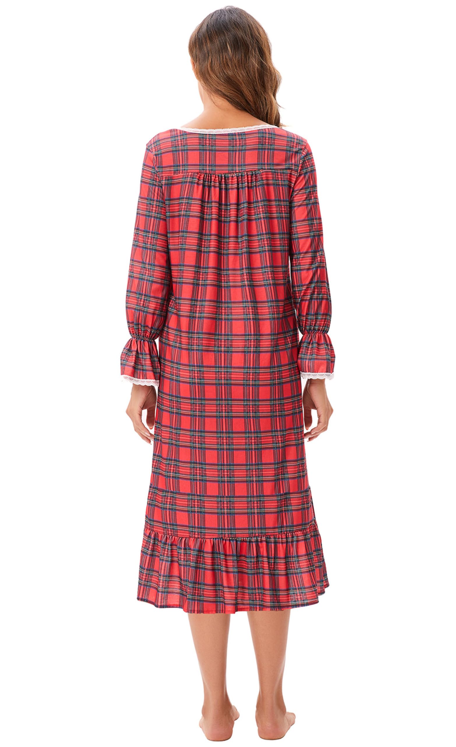 Chemise de Nuit pour Femmes à Manches Longues Vêtements d'intérieur Longs Chemise de Nuit à col Rond Chemise de Nuit Pleine Longueur