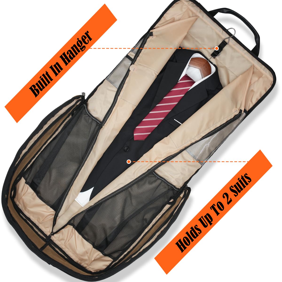WELKINLAND 2-Suit Carry On Garment Bag per viaggi, 30-L Suit Holder Travel Bag, 8-Pocket Garment Bag per gli uomini, senza pieghe borse per abiti da viaggio per abiti, durevole borsa da viaggio porta