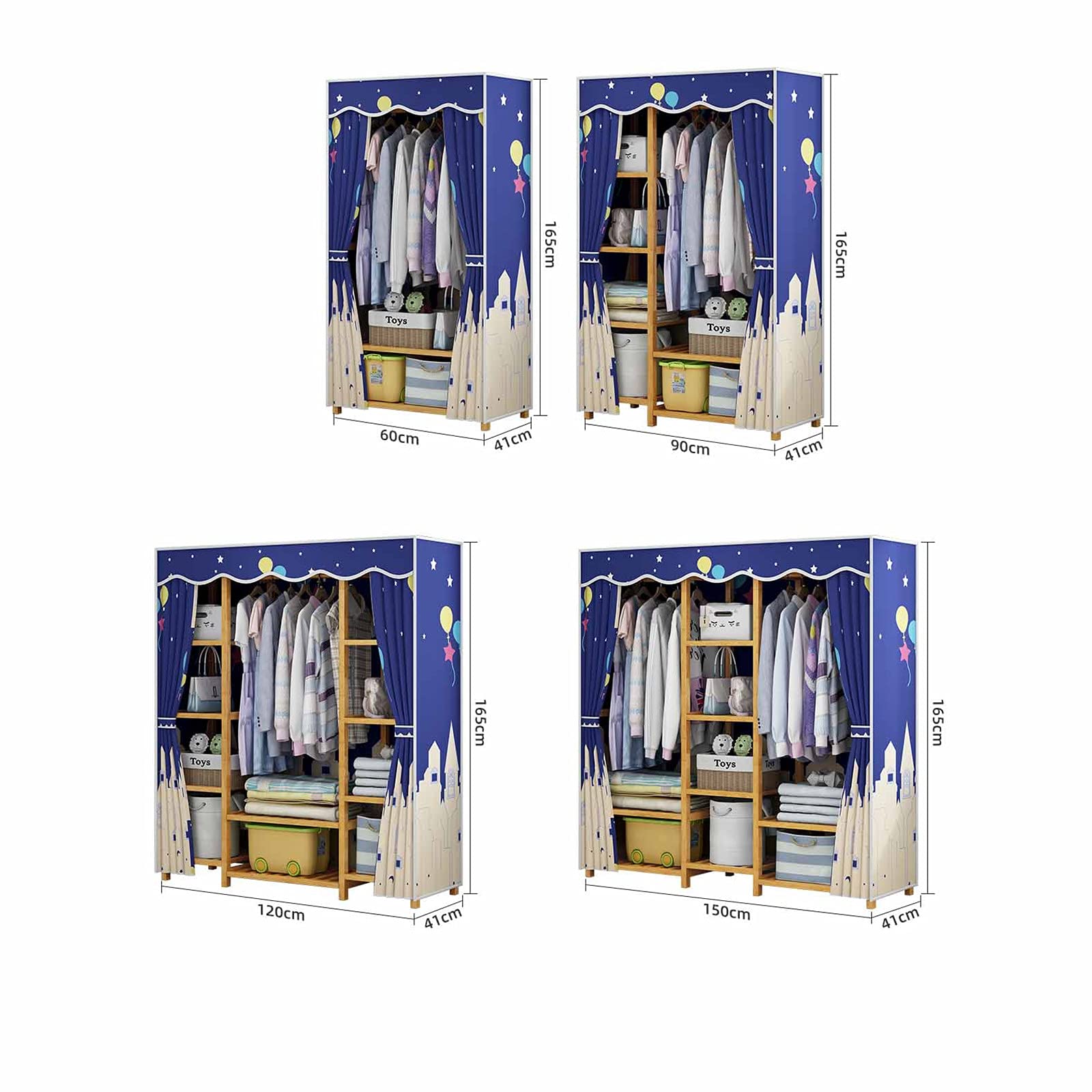 Tragbarer Kleiderschrank zum Aufhängen von 2 Kleiderschränken aus Massivholz, Kleiderschrank aus Stoff, Kleiderschrank für Camping, Schlafzimmer, Umkleideraum (Größe: 165 x 90 x 41 cm, Farbe