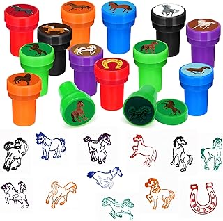 Cinrobiye 24 Pcs Horse Party Favors Stampers for Boys Girls，Pre-Inked Western Pony Stamp Set for Birthday Party Supplies Cowboy Themed Goody Bag Fillers Classroom Rewards Pinata Prizes DIY Crafts