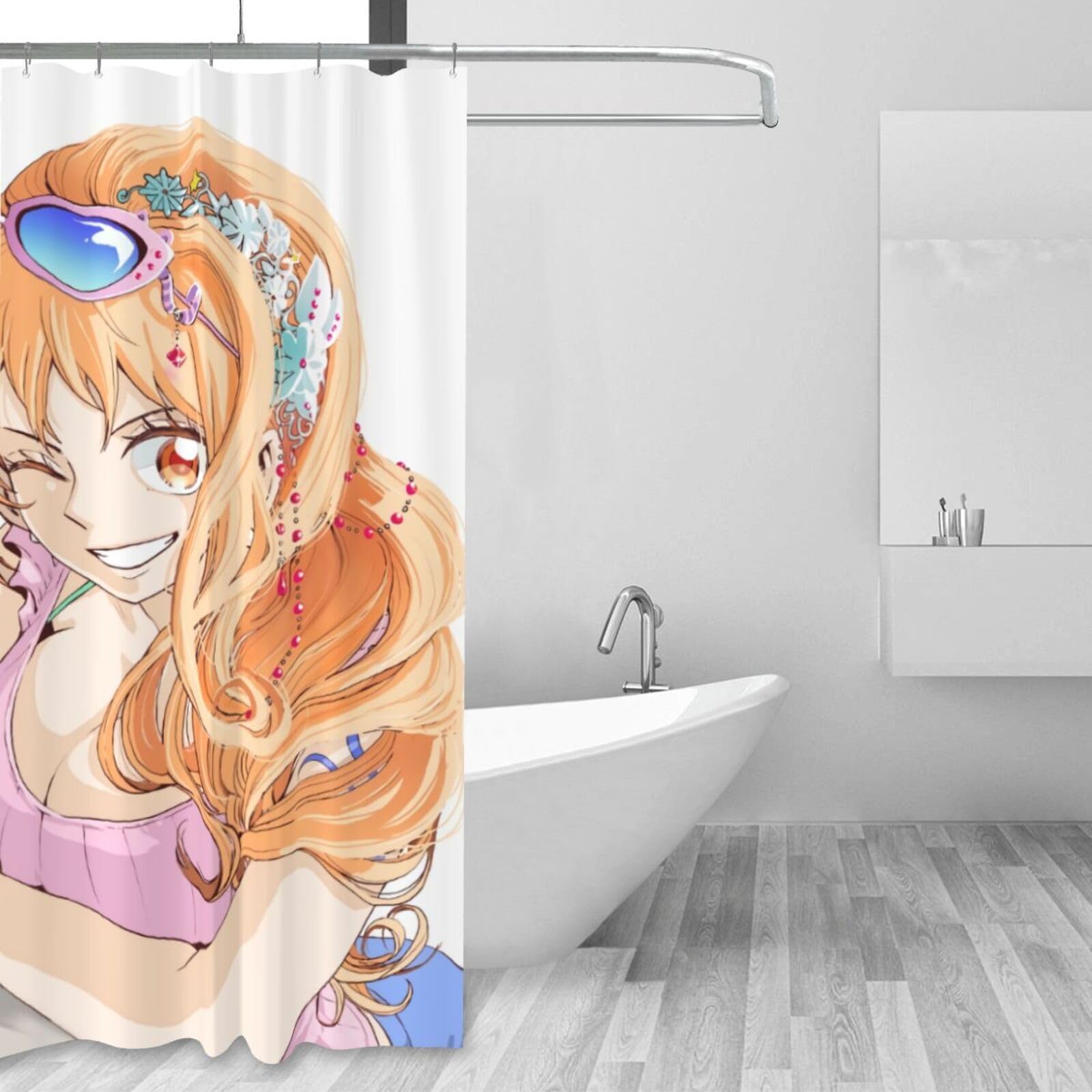 Amazon｜シャワーカーテン ワンピース ナミ おしゃれ 防水 防カビ加工