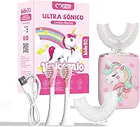 MOMODENT Escova de Dente Eletrica Infantil, 360° Graus, 5 Modos, 4 Cabeças de Escova, Recarregável, Silicone Macio em Formato U, Limpeza Suave, Proteção Gengival, Portátil e Divertida, IPX7
